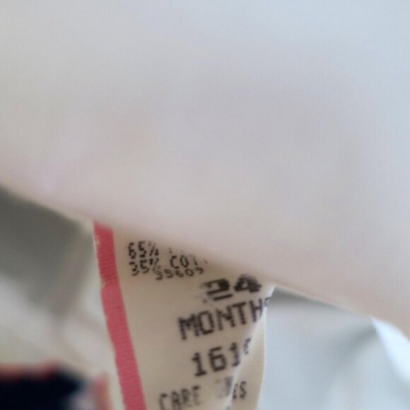 Vintage 80s Overalls Jumpsuit Girls Romper & Shirt Navy Corduroy Cherries 24M - Picture 8 of 8